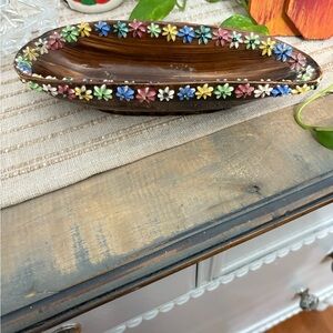 Elbee Italy Bowl Mid Century Vintage Pottery Candy Dish Flowers Hand Painted